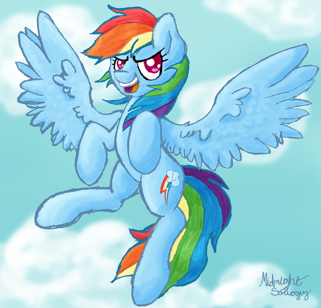 Size: 2048x1966 | Tagged: safe, artist:midnight-soliloquy, derpibooru import, rainbow dash, pony, cloud, sky, solo