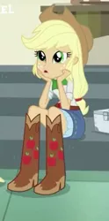 Size: 238x480 | Tagged: safe, derpibooru import, screencap, applejack, dance magic, equestria girls, spoiler:eqg specials, boots, clothes, cowboy boots, cowboy hat, cropped, hat, shoes, skirt, solo, stetson