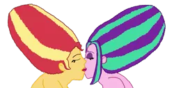 Size: 1261x634 | Tagged: safe, artist:ktd1993, derpibooru import, aria blaze, sunset shimmer, equestria girls, beehive hairdo, female, kissing, lesbian, shipping, sunblaze