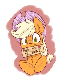 Size: 1000x1200 | Tagged: safe, artist:heir-of-rick, derpibooru import, applejack, earth pony, pony, apple, colored sketch, cute, jackabetes, looking at you, mouth hold, sign, silly, silly pony, solo, that pony sure does love apples, who's a silly pony