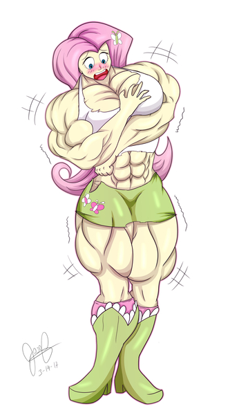 Size: 2108x3800 | Tagged: safe, artist:nokozeze, artist:pandatarius, derpibooru import, fluttershy, equestria girls, clothes, fetish, growth, image, jpeg, muscle expansion, muscle fetish, muscle growth, muscles, muscleshy, socks, solo