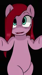 Size: 638x1131 | Tagged: safe, artist:pinkiesheen, derpibooru import, pinkie pie, earth pony, pony, bipedal, black background, looking at you, no catchlights, pinkamena diane pie, simple background, smiling, solo