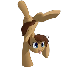 Size: 1168x1212 | Tagged: safe, artist:neuro, derpibooru import, oc, oc:roachpony, unofficial characters only, pony, antennae, backbend, female, flexible, handstand, happy, mare, silly, simple background, solo, tongue out, transparent background, upside down