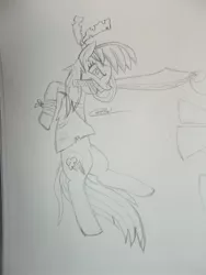 Size: 1024x1365 | Tagged: safe, artist:castlemaid, derpibooru import, idw, rainbow dash, pony, spoiler:comic, spoiler:comic13, comic, pirate, saber, scimitar, sketch, traditional art, weapon