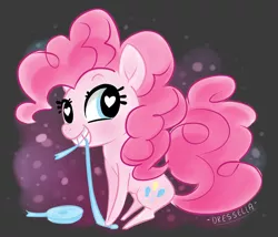 Size: 3500x3000 | Tagged: safe, artist:dressella, derpibooru import, pinkie pie, pony, biting, cutie mark, heart eyes, looking at you, mane, ribbon, sitting, smiling, solo, tail, wingding eyes
