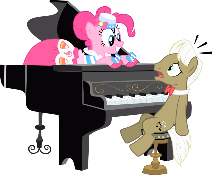 Size: 4000x3302 | Tagged: safe, artist:sansbox, derpibooru import, frederic horseshoepin, pinkie pie, pony, the best night ever, clothes, dress, gala dress, high res, piano, simple background, transparent background, vector