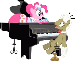 Size: 4000x3302 | Tagged: safe, artist:sansbox, derpibooru import, frederic horseshoepin, pinkie pie, pony, the best night ever, clothes, dress, gala dress, high res, piano, simple background, transparent background, vector