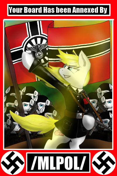 Size: 1000x1500 | Tagged: artist needed, safe, derpibooru import, oc, oc:aryanne, unofficial characters only, pony, /mlp/, /mlpol/, /pol/, armband, bipedal, clothes, female, flag, gun, heart, heil, machine gun, mare, military, nazi, nazi armband, poster, salute, schutzstaffel, stahlhelm, swastika, uniform, weapon