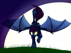 Size: 1200x900 | Tagged: safe, artist:bevendre, derpibooru import, oc, oc:midnight oil, unofficial characters only, bat pony, pony, bat wings, full moon, glowing eyes, landing, moon, slit eyes