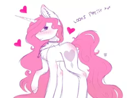 Size: 399x306 | Tagged: safe, artist:doux-ameri, derpibooru import, oc, oc:button love, unofficial characters only, pony, unicorn, female, heart, mare, simple background, solo, white background