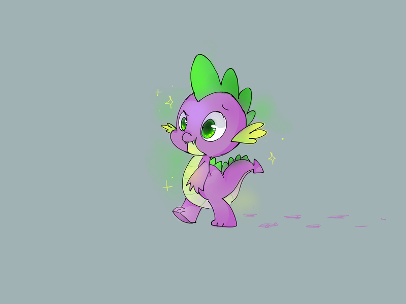 Size: 2048x1536 | Tagged: artist:pinkflutter, derpibooru import, dragon, gray background, safe, simple background, solo, sparkling, spike, walking