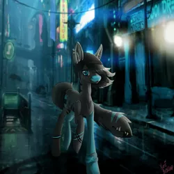 Size: 3000x3000 | Tagged: safe, artist:verimors, derpibooru import, oc, unofficial characters only, original species, augmented tail, city, rain, solo, tailmouth