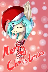 Size: 3000x4500 | Tagged: safe, artist:verimors, derpibooru import, oc, unofficial characters only, pony, christmas, clothes, hat, holiday, merry christmas, santa hat, scarf, solo, tongue out