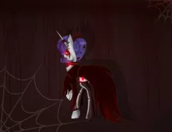 Size: 2465x1897 | Tagged: semi-grimdark, artist:fellabyss, derpibooru import, rarity, pony, unicorn, vampire, blood, clothes, female, horn ring, mare, socks, stockings, thigh highs