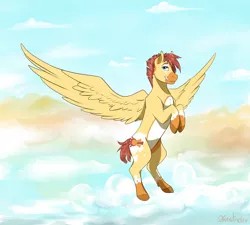 Size: 3543x3188 | Tagged: safe, artist:sunstriderart, derpibooru import, oc, oc:sunstrider, unofficial characters only, pegasus, pony, cloud, male, solo, stallion