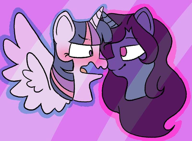 Size: 960x705 | Tagged: safe, artist:fashleylasagna, derpibooru import, twilight sparkle, twilight sparkle (alicorn), ponified, alicorn, pony, blushing, boop, crossover, crossover shipping, female, fullmetal alchemist, fullmetal alchemist brotherhood, homunculus, lesbian, lust, lustlight, noseboop, shipping