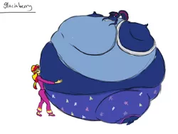 Size: 1600x1200 | Tagged: suggestive, artist:berry-duke96, derpibooru import, sci-twi, sunset shimmer, twilight sparkle, equestria girls, blueberry inflation, clothes, inflation, pajamas, twiberry sparkle