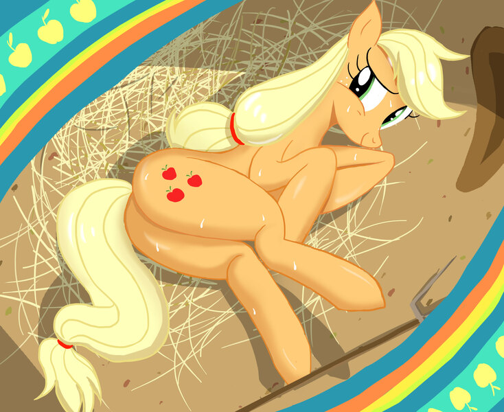 Size: 2630x2149 | Tagged: safe, artist:neoshrek, derpibooru import, applejack, pony, high res, solo, straw, sweat