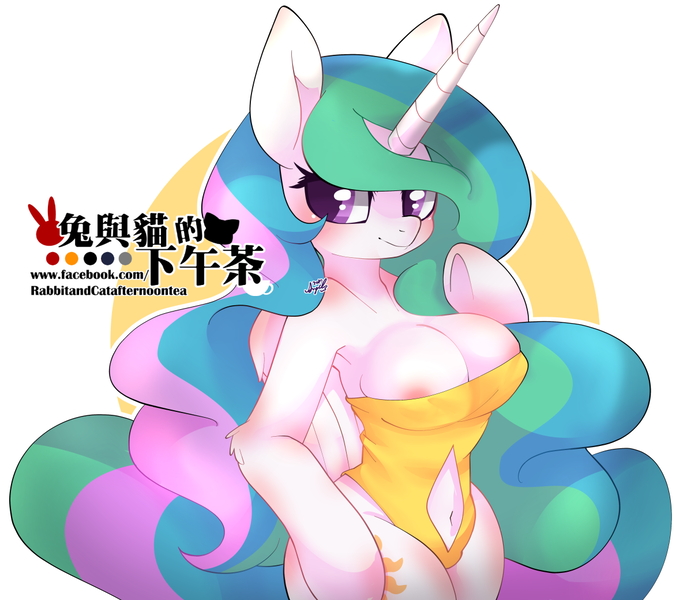 Size: 1191x1040 | Tagged: questionable, artist:snow angel, derpibooru import, princess celestia, alicorn, anthro, pony, adorasexy, areola, areola slip, arm hooves, belly button, big breasts, blushing, breasts, busty princess celestia, cute, cutelestia, cutie mark, ethereal mane, ethereal tail, female, flowing mane, flowing tail, japanese, mare, multicolored mane, multicolored tail, nipples, nudity, praise the sun, purple eyes, royalty, sexy, smiling, solo, solo female, wardrobe malfunction, wings