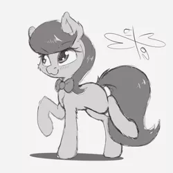 Size: 600x600 | Tagged: safe, artist:malwinters, derpibooru import, octavia melody, earth pony, pony, :3, blushing, bowtie, cheek fluff, cute, ear fluff, female, gray background, grayscale, leg fluff, mare, missing cutie mark, monochrome, raised hoof, raised leg, simple background, sketch, solo