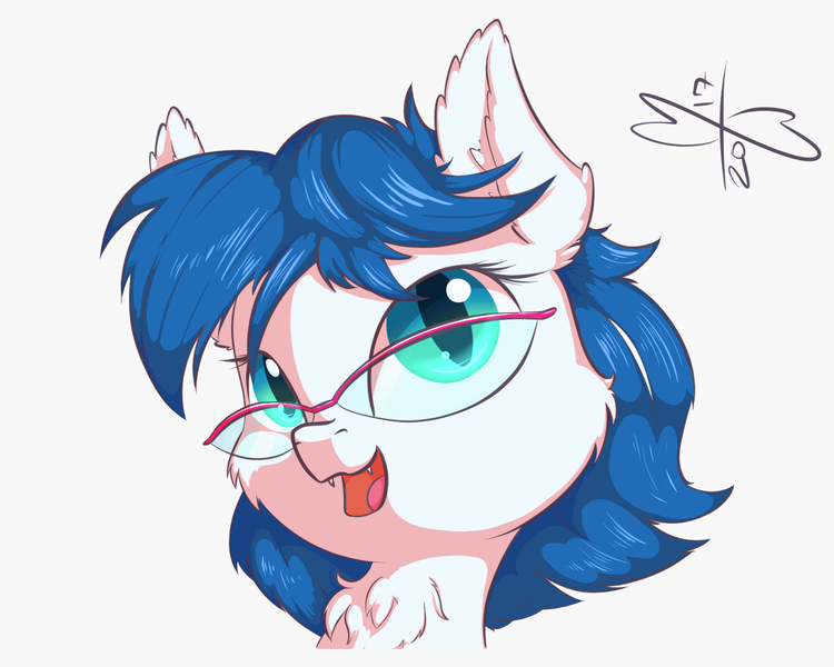 Size: 1500x1200 | Tagged: safe, artist:malwinters, derpibooru import, oc, oc:wind chime, unofficial characters only, bat pony, pony, bust, cheek fluff, chest fluff, cute, ear fluff, ffangs, glasses, open mouth, portrait, solo