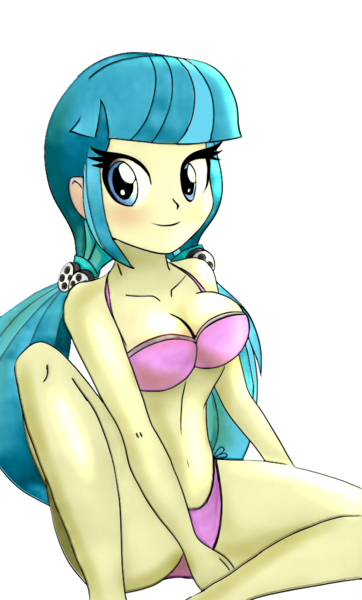 Size: 617x1024 | Tagged: suggestive, artist:root, artist:the-butch-x, derpibooru import, edit, juniper montage, equestria girls, movie magic, spoiler:eqg specials, belly button, bikini, busty juniper montage, clothes, cute, female, looking at you, pigtails, reference, sexy, solo, solo female, swimsuit