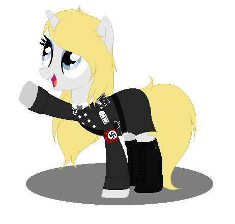 Size: 462x441 | Tagged: artist needed, safe, derpibooru import, oc, oc:vicky turner, unofficial characters only, pony, unicorn, armband, aryan pony, boots, clothes, happy, heil, nazi, nazi armband, schutzstaffel, shoes, smiling, swastika, uniform