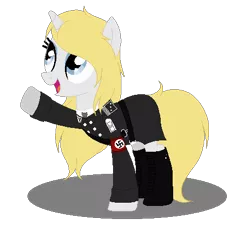 Size: 462x441 | Tagged: artist needed, safe, derpibooru import, oc, oc:vicky turner, unofficial characters only, pony, unicorn, armband, aryan pony, boots, clothes, happy, heil, nazi, nazi armband, schutzstaffel, shoes, smiling, swastika, uniform