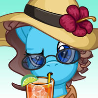 Size: 200x200 | Tagged: safe, derpibooru import, oc, oc:spelling bee, unofficial characters only, pony, drink, flower, flower in hat, hat, lime, solo, straw, sunglasses