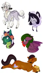Size: 1250x2100 | Tagged: safe, artist:cinnamonsparx, derpibooru import, oc, oc:aphelion, oc:laphy, oc:swift, oc:yanie, unofficial characters only, earth pony, pegasus, pony, clothes, female, goggles, hoodie, mare, pizza cake, prone, wildling unicorn