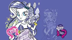 Size: 2560x1440 | Tagged: safe, derpibooru import, official, rarity, equestria girls, mlp club, my little pony logo, ponied up, solo, wallpaper