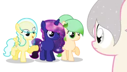 Size: 2512x1436 | Tagged: safe, artist:duyguusss, derpibooru import, oc, oc:galaxy, oc:jelly river, oc:minty wind, unofficial characters only, earth pony, pegasus, pony, unicorn, base used, female, filly, simple background, transparent background