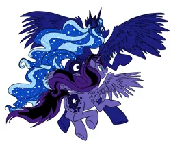 Size: 1231x1015 | Tagged: safe, artist:heart-of-stitches, derpibooru import, princess luna, oc, oc:valkyrie, alicorn, pony, female, mare, simple background, white background