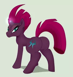 Size: 964x1021 | Tagged: safe, artist:mysweetstomach, derpibooru import, tempest shadow, pony, my little pony: the movie, broken horn, commander, featureless crotch, female, gray background, no armor, plot, simple background, smiling, solo, tempass
