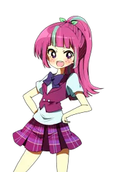 Size: 1037x1558 | Tagged: safe, artist:lotte, derpibooru import, sour sweet, equestria girls, clothes, crystal prep academy uniform, cute, looking at you, moe, pixiv, ponytail, school uniform, simple background, skirt, solo, sourbetes, transparent background