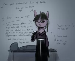 Size: 2584x2104 | Tagged: semi-grimdark, artist:tenenbris, derpibooru import, oc, oc:nora lik, unofficial characters only, pony, autopsy, corpse, morgue