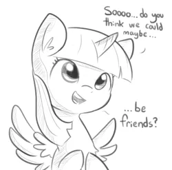 Size: 701x692 | Tagged: safe, artist:tjpones, derpibooru import, twilight sparkle, twilight sparkle (alicorn), alicorn, pony, bronybait, cute, dialogue, female, grayscale, monochrome, simple background, solo, tjpones is trying to murder us, twiabetes, white background