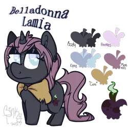 Size: 1600x1600 | Tagged: safe, artist:binkyt11, derpibooru import, oc, oc:belladonna lamia, unofficial characters only, pony, unicorn, apple, chibi, ear fluff, female, mare, reference sheet, rotten apple, simple background, solo, transparent background