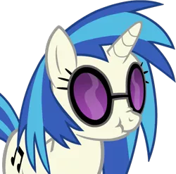 Size: 543x537 | Tagged: safe, artist:camtwosix, derpibooru import, vinyl scratch, pony, unicorn, cutie mark, female, glasses, horn, mare, nose wrinkle, reaction image, scrunchy face, simple background, solo, sunglasses, transparent background, vector