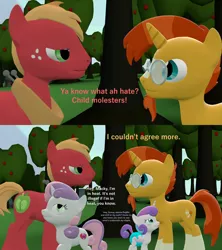 Size: 1920x2160 | Tagged: suggestive, artist:papadragon69, derpibooru import, big macintosh, princess flurry heart, sunburst, sweetie belle, earth pony, pony, unicorn, 3d, baby, baby pony, babycon, dialogue, diaper, estrus, female, filly, flurryburst, foaldom, implied foalcon, innuendo, male, molestation, netflix and chill, pun, shipping, source filmmaker, stallion, straight, sweetiemac, why