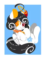 Size: 600x776 | Tagged: safe, artist:snow angel, derpibooru import, oc, oc:snow angel, unofficial characters only, pegasus, pony, bell, bell collar, collar, cute, female, halo, heart eyes, heterochromia, mare, ocbetes, solo, wingding eyes