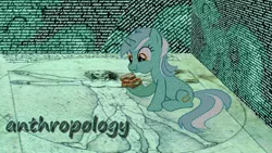 Size: 1920x1080 | Tagged: safe, artist:privatescoop, derpibooru import, lyra heartstrings, pony, unicorn, fanfic:anthropology, female, food, mare, sandwich, sitting, solo