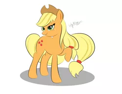 Size: 5000x3840 | Tagged: safe, artist:lilystilson, derpibooru import, applejack, earth pony, pony, female, hat, mare, ponytail, raised hoof, smiling, soft shading, solo, standing