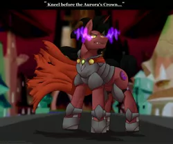 Size: 4000x3341 | Tagged: safe, artist:nolollygagging, derpibooru import, oc, oc:crimson crescent, unofficial characters only, pony, armor, crystal empire, dark magic, fangs, magic, male, solo, sombra eyes