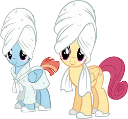 Size: 5750x5359 | Tagged: safe, artist:ironm17, derpibooru import, posey shy, windy whistles, pegasus, pony, absurd resolution, bathrobe, clothes, female, mare, simple background, slippers, smiling, towel, transparent background, vector