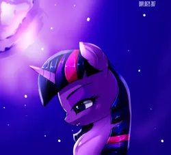 Size: 2628x2385 | Tagged: safe, artist:skyline19, derpibooru import, twilight sparkle, pony, unicorn, bust, female, high res, mare, night, portrait, solo