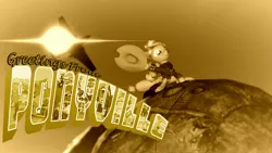 Size: 1280x720 | Tagged: safe, artist:dj-chopin, derpibooru import, applejack, pony, 3d, atomic bomb, autumn, bomb, crossover, dr. strangelove, fallout, flare, nuclear weapon, pipbuck, plane, postcard, solo, weapon