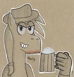 Size: 797x829 | Tagged: apple cider, artist:b-cacto, beard, derpibooru import, facial hair, hippogriff, mug, oc, oc:hard cider, safe, solo, traditional art, unofficial characters only