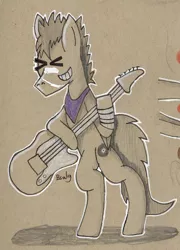 Size: 928x1292 | Tagged: safe, artist:b-cacto, derpibooru import, oc, oc:menzing, unofficial characters only, pony, guitar, solo, traditional art