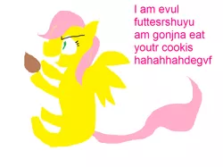 Size: 964x720 | Tagged: safe, derpibooru import, fluttershy, pony, cookie, evil, food, solo